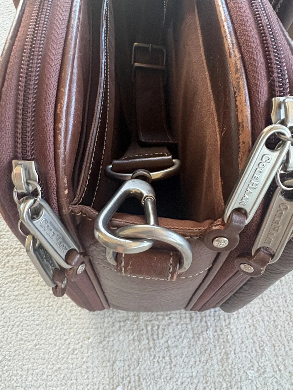 Vintage Cole Haan Brown Leather Briefcase with Shoulder Strap